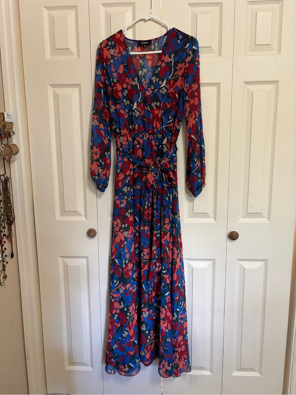 Aakaa Blue, Pink, Red Floral Long Sleeve Maxi Dress